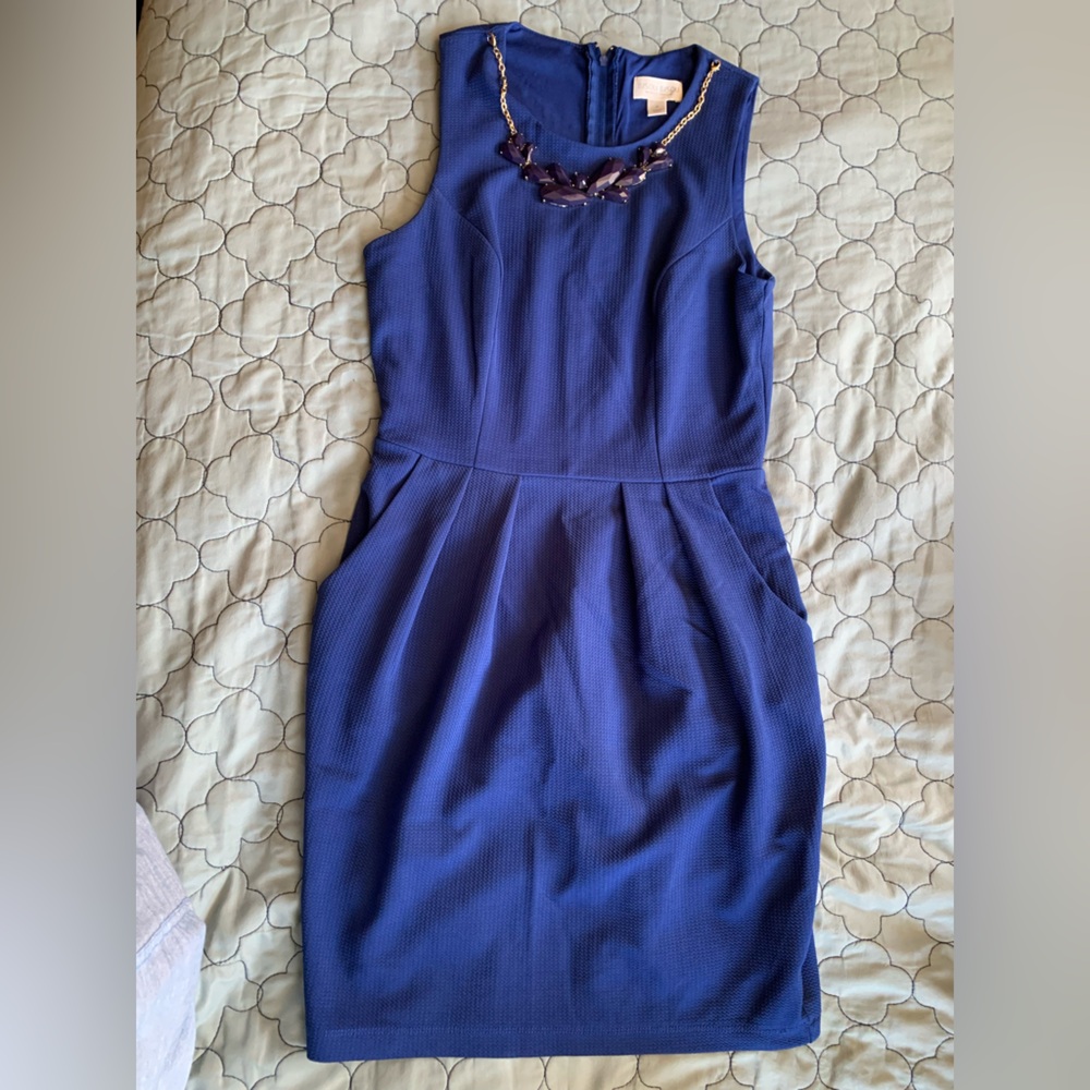 Bisou Bisou Blue Dress with Mock Necklace